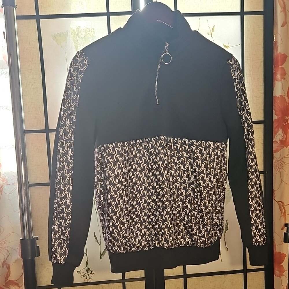 SHEIN Black and White Hoodie with High Collar and Two-Tone Design